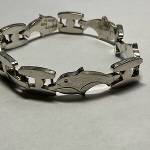 Vintage Sterling Silver 925 Mexico Link Bracelet Chunky Dolphins Bracelet 7.5"